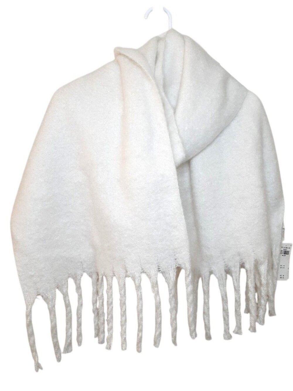 NEW Abercrombie Fitch Scarf White Oversized Fluffy Bulky Oversized Fringed